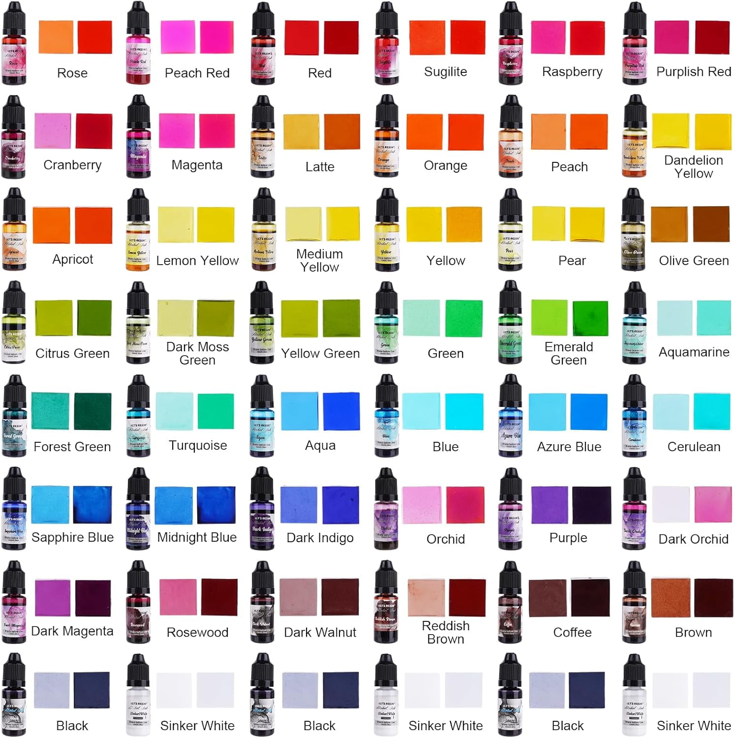 LET'S RESIN 48 colors Concentrated Alcohol Ink Set for Epoxy Resin, Alcohol Paint Dye for Resin Art, Tumblers, Epoxy Resin (Each 0.35oz)