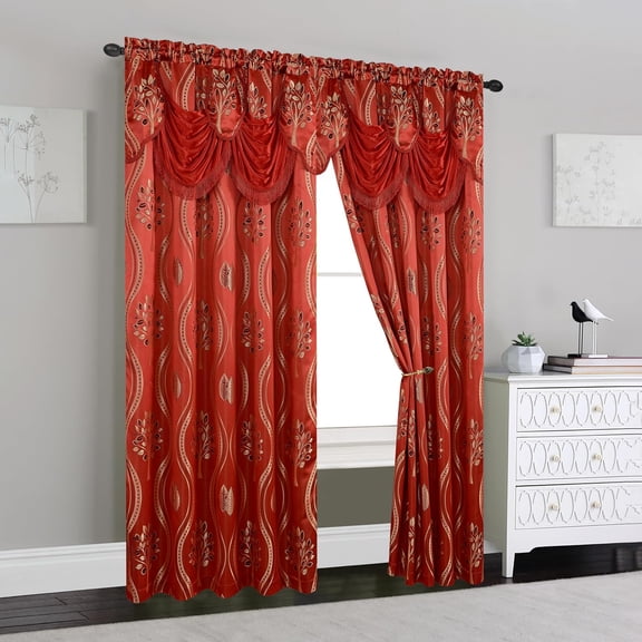 Red Curtain Panel Set - Luxurious Drapes with Attached Valance and Backing, 54" x 84" for Bedroom, Living Room, 2 Pieces