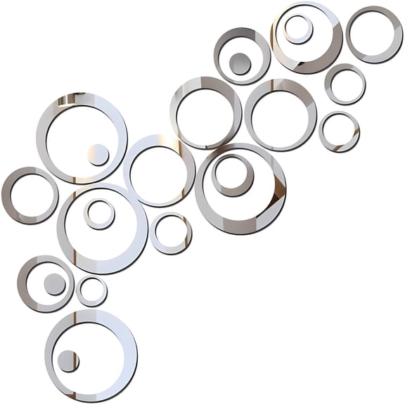 WYZCTTD 32 Pcs 3D Circle Mirror Wall Stickers Acrylic Round Ring Decal Decor