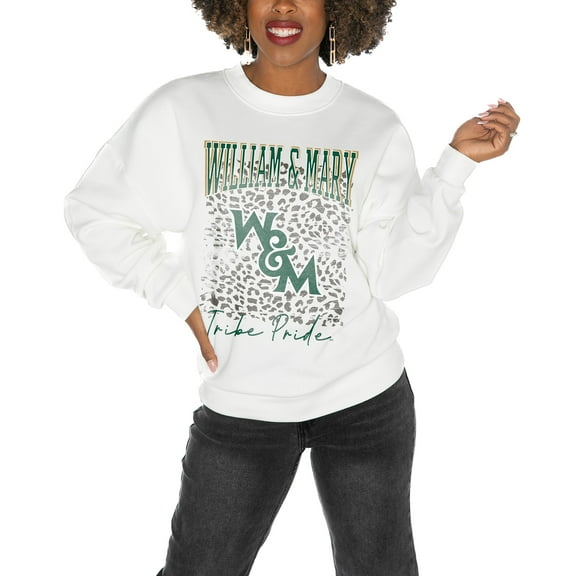Women's Gameday Couture William & Mary Tribe White Oversized Drop Shoulder Fleece Drop Pullover Sweatshirt