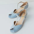 thumbnail image 3 of FSJ Women Adorable Kitten Low Heel D'Orsay Pumps T-Strap Peep Toe Ankle Strap Sandals Vintage Dance Dress Shoes Size 11 Blue, 3 of 4