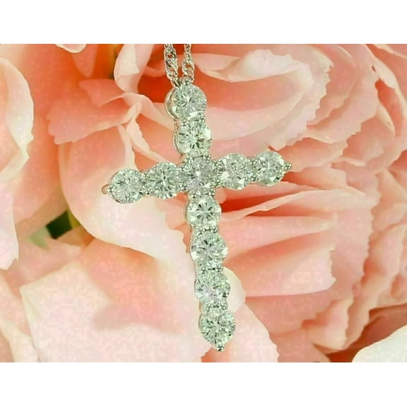 3 Ct Round Cut Simulated Diamond 14K White Gold Plated Cross Pendant Necklace