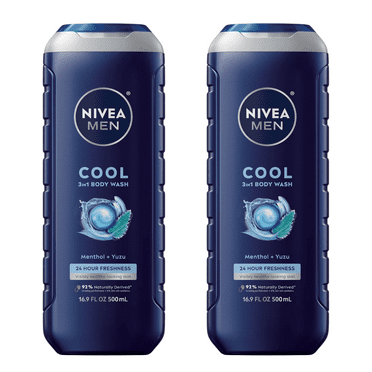NIVEA MEN Cool Body Wash with Icy Menthol, Scented Body Wash for Men, 16.9 fl oz Bottle (2 Pack)
