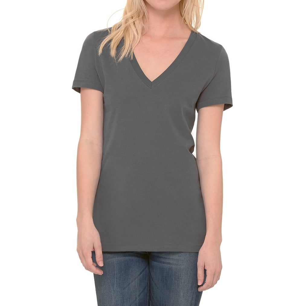 dark grey v neck t shirt women's