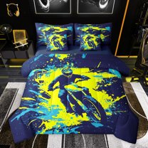 Homewish Dirt Bike Twin Bedding Sets 7-Piece for Boys Girls,Extreme Sport Bedding Comforter Set Microfiber,Graffiti Splash Breathable Sheet Sets,Ultra Soft Home Decor,Reversible