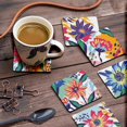 thumbnail image 3 of Inkdotpot Set of 6 Drink Coasters DecorativeNon,SlipCork Base4-inch Square PrintedCoastersEasy Clean- Floral, 3 of 8