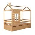thumbnail image 4 of Twin Size House Bed Wood Bed with Twin Size Trundle ( Natural ), 4 of 9
