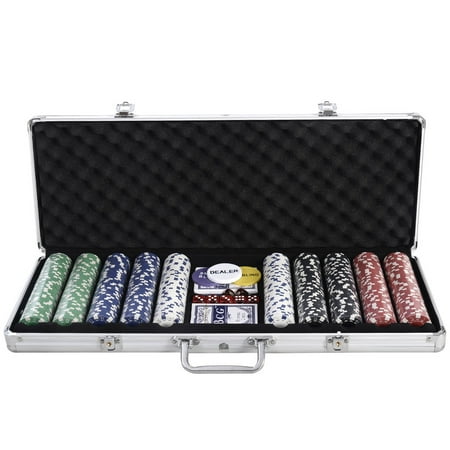 Power Chip - Costway New 500 Chips Poker Dice Chip Set Texas Hold'em Cards W/ Silver Aluminum Case
