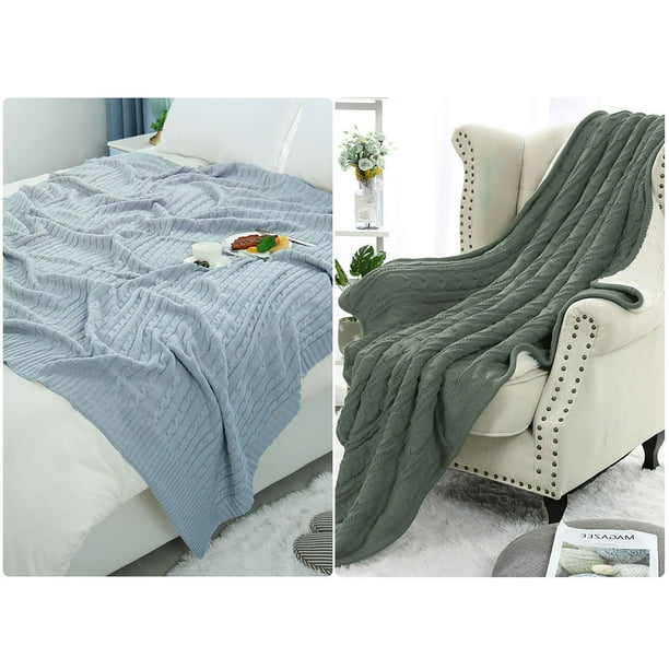 Cable Knit Sherpa Throw Blanket Sofa Home Decor 100 Cotton ...