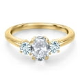 thumbnail image 3 of Gem Stone King 10K Yellow Gold White Topaz and Sky Blue Aquamarine Engagement Ring for Women | 1.34 Cttw | Oval 7X5MM | Gemstone November Birthstone | Size 5, 3 of 6