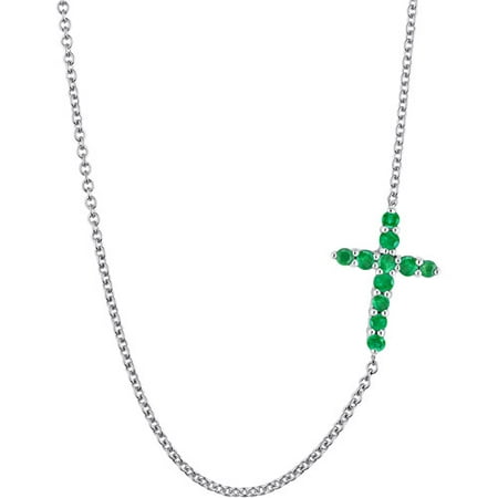 0.26 Carat T.G.W. Emerald Sterling Silver Cross Pendant, 18