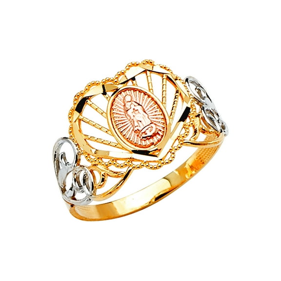 14k Yellow Gold White Gold and Rose Gold Guadalupe Ring Size 7 Ring for Women - 1.7 Grams