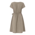 thumbnail image 5 of Ayolanni Solid Women Summer Dresses Crew Neck Elastic Waist Short Sleeve Midi A-Line Dress Cotton Linen Casual Daily Modest Swing Sundress with Pockets Yellow XXXXXL, 5 of 8