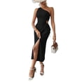 thumbnail image 3 of Women Summer One Shoulder Long Dress Slim Sleeveless Bodycon Party Cocktail Maxi Dresses Black XL, 3 of 10