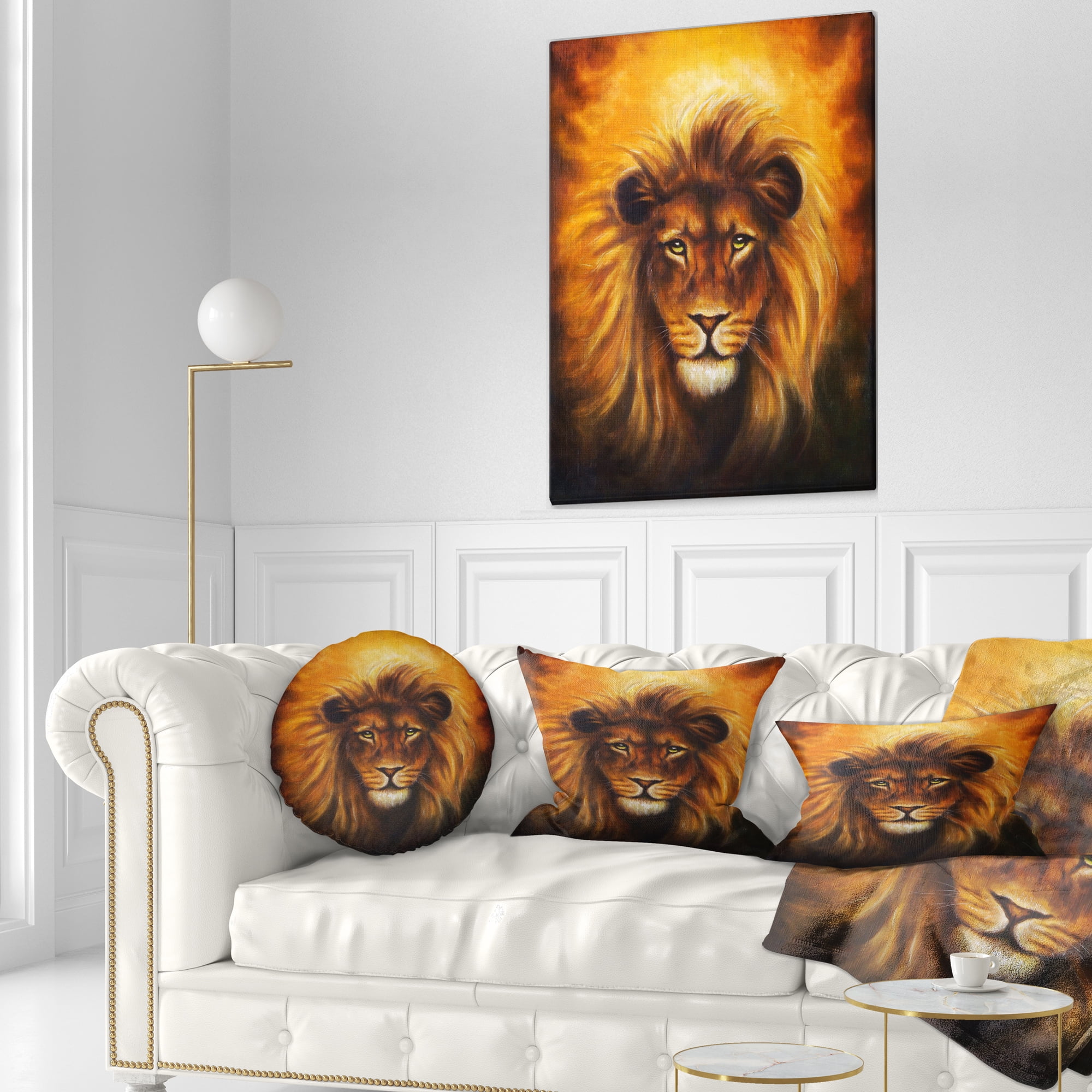 Designart Lion Head with Golden Mane - Animal Throw Pillow - 12x20