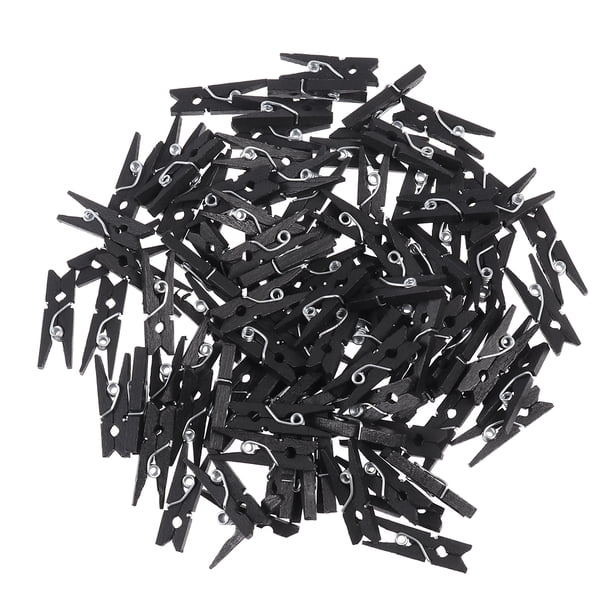 EeaseMX OUNONA - 100 mini clips de madera natural para papel, versátiles y prácticos, para colgar fotos, cables, cuadros, obras de arte (negro)
