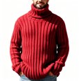 thumbnail image 2 of Ceisia Mens Thick Ribbed Turtleneck Knitted Sweater Long Sleeve Solid Color Warm Casual Pullover Top Red XXL Gift, 2 of 8