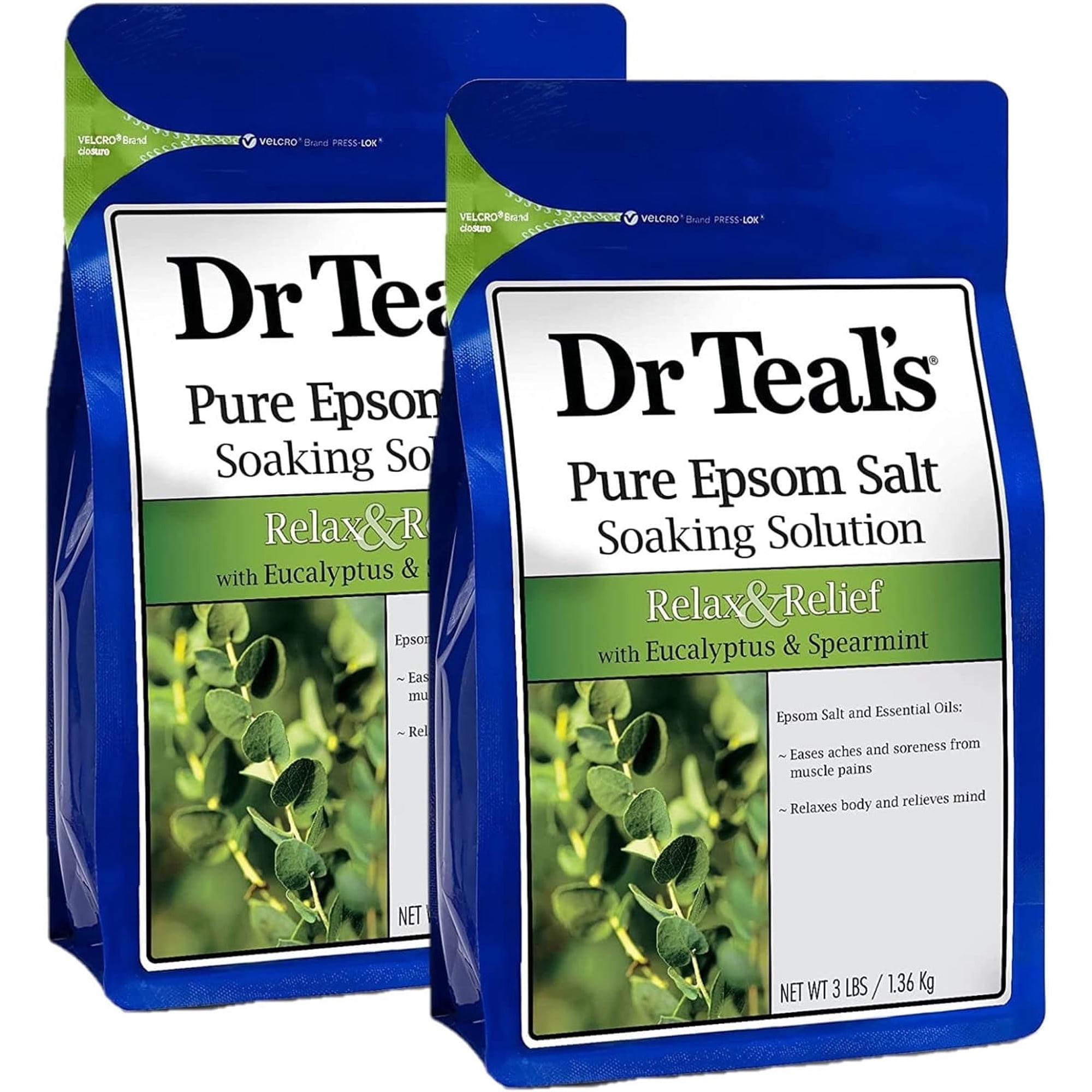 Dr. Teals Relax & Relief Eucalyptus & Spearmint Soaking Solution Gift Set (2 Pack, 3lbs ea.) - Essential Oils & Pure Epsom Salt Ease Aches & Soreness - Relax Your Mind & Relieve Daily Stress at Home