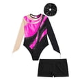 thumbnail image 3 of Alvivi Kids Girls Rhinestone Mesh Long Sleeve Gymnastics Leotard Skating Jumpsuit with Shorts Hair Band Hot Pink&Black 6, 3 of 5