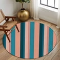 thumbnail image 2 of Round Rugs 8Ft, Blue Pink Striped Round Area Rug Washable Indoor Throw Carpet, Farmhouse Stripe Large Non Slip Circle Rug for Kids Room RV Home Decor Aesthetic, 2 of 8
