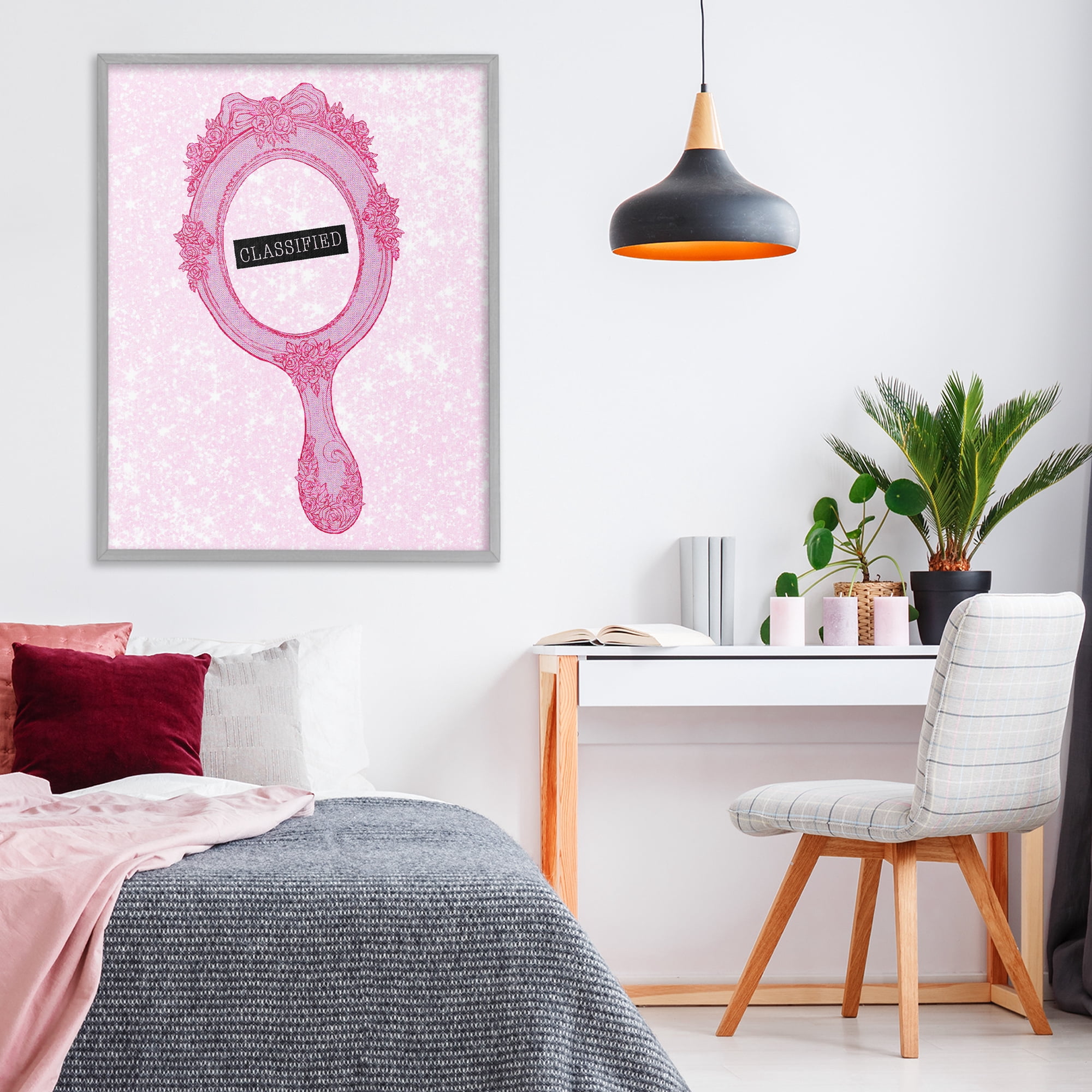 Stupell Industries Classified Ornate Pink Mirror Gray Framed Giclee Art, design by Ziwei Li