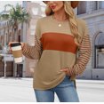 thumbnail image 4 of Olyvenn Long Sleeve Spring Tops Oversized 2025 Trendy Round Crew Neck Casual Color Block Womens Shirts Blouses Brown 4-6, 4 of 9