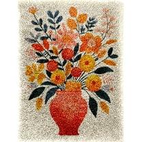 Colorful Flowers in Vase Latch Hook Kits Rug Crochet Yarn Pre-Printed Cushion Embroidery Needlework Carpet Cover DIY Hook and Latch Kit Tapestry Christmas Decor 38x52cm