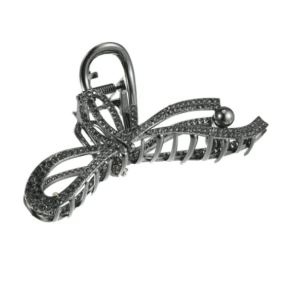 Unique Bargains Hair Clip Classic Rhinestone Bow Tie Hair Clip Elegant Cute Hair Accessories for Women Titanium Tone
