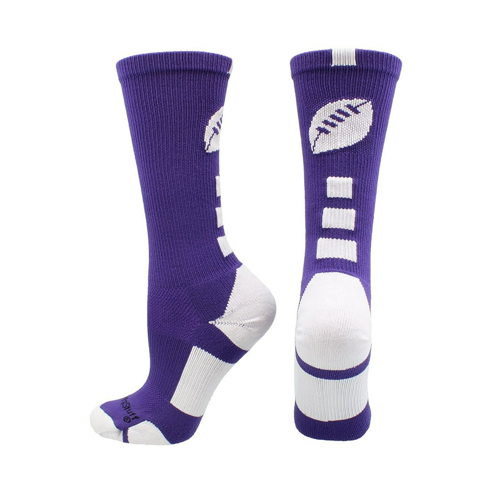 MadSportsStuff Football Logo Crew Socks (Purple/White, Medium