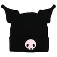 thumbnail image 4 of Kuromi Cuffed knitted Embroidered Logo With 3D Plush Ears Beanie Hat, 4 of 5
