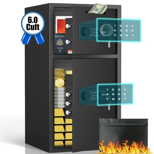 Omethey 6.0 Cu ft Large Digital Lock Home Safe, Anti-theft Money Safe Box With Deposit Slot & Dual Alarm System, Backlit Keypad Security Document Safe For Home Business Office