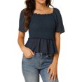 thumbnail image 5 of INSPIRE CHIC Women's Ruffle Peplum Square Neck Flare Short Sleeve Crop Smocked Blouse M Dark Blue, 5 of 7