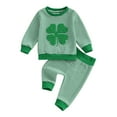 thumbnail image 2 of Loicainy Baby Toddler Boy 2Pcs Irish Outfits 3 6 12 18 24 Months 2T 3T Long Sleeve Shamrock Embroidery Sweatshirt + Stripes Pants Set Fall Spring Clothes, 2 of 9