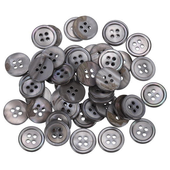 50 Pcs Natural Shell Button, 4 Hole 12.5mm Mother of Pearl Button, Grey