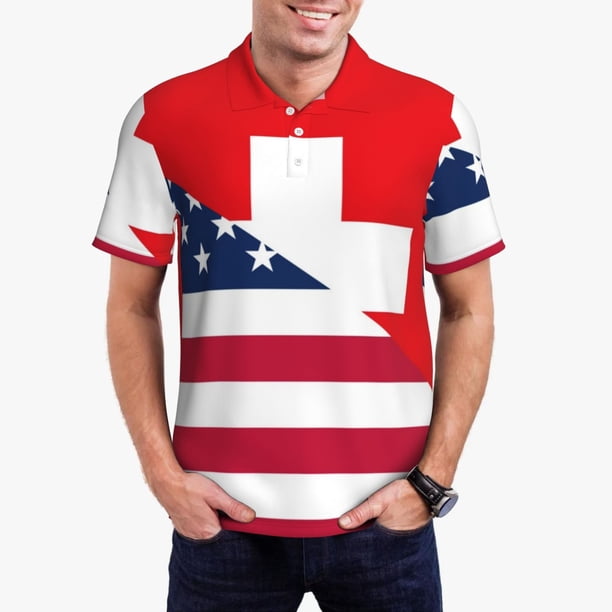 Balery USA Switzerland Camisa Polo de Hombre con Estampado, de Manga Corta y Tejido Medio, Camisa Tipo Golf Polo-3X-Large