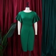 thumbnail image 3 of AURA Womens Midi Pencil Dress High Waist Ruffle Short Sleeve Round Neck Solid Color S XXXL, 3 of 7