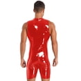 thumbnail image 4 of TiaoBug Men's Patent Leather Sleeveless Leotard Wrestling Singlet Zipper Muscle Stretchy Bodysuit Clubwear Red XL, 4 of 6