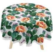 SKYSONIC Cactus Succulent Plants Round Tablecloth 60inch Indoor Wrinkle Free, Floral Summer Tropical Circular Lace Table Cover Washable for Kitchen Party BBQ Dining Decor