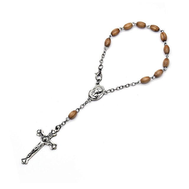 Fragrant Wood Beads Rosary Bracelet Cross Religious Ornaments Catholic Finger Chain for Men Women Prayer Jewelry Baptism