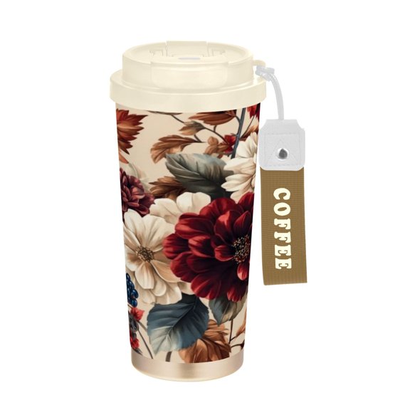 500ml Double-Wall Vacuum Insulated Tumblers Stainless Steel Coffee Tumbler with Ceramic Coating Burgundy Hydrangeas