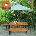 thumbnail image 3 of Gymax 6PCS Patio Rattan Dining Set Chairs Stack Acacia Wood Bench Table Top, 3 of 10