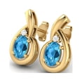 thumbnail image 2 of Swiss Blue Topaz Earrings 925 Sterling Silver Gold Vermeil Radiant Teardrop Studs 6x4mm Oval Shape Friction Back, 2 of 4