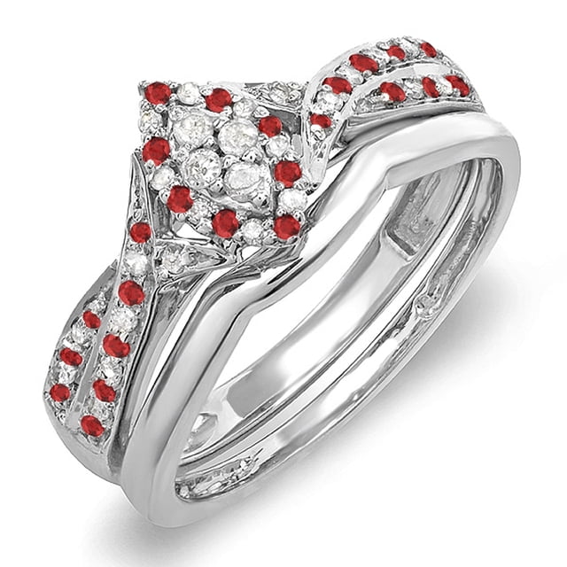 Dazzlingrock Collection Sterling Silver Ruby & White Diamond Marquise Shape Ring Set, Size 9