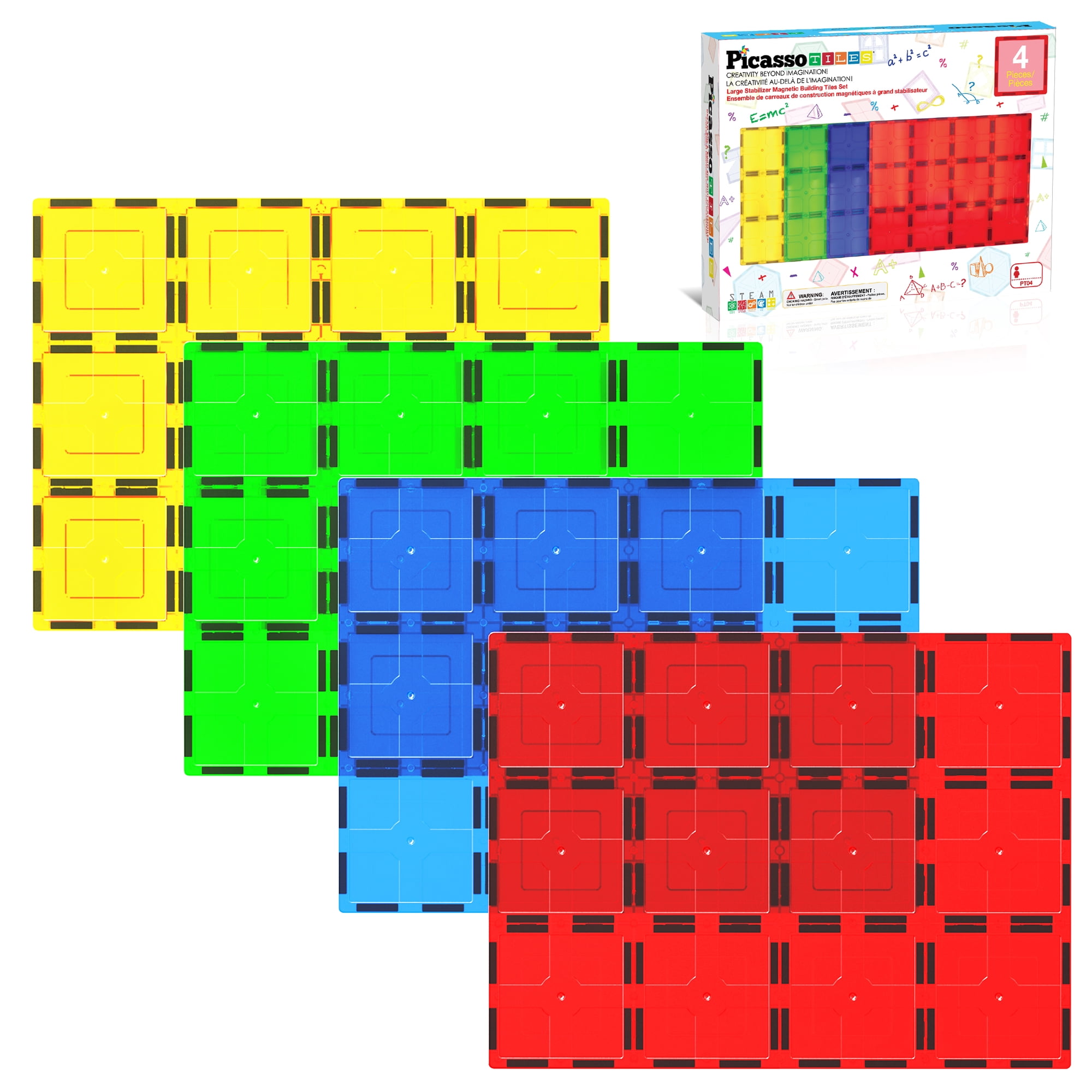 PicassoTiles Stabilizer Base for Magnetic Tiles – Large 4PCS Construction STEM Building Blocks Educational Toy