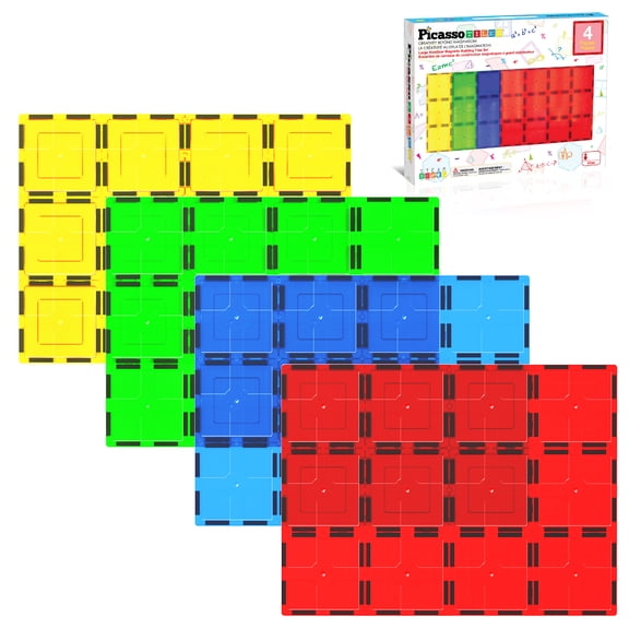 PicassoTiles Stabilizer Base for Magnetic Tiles – Large 4PCS Construction STEM Building Blocks Educational Toy