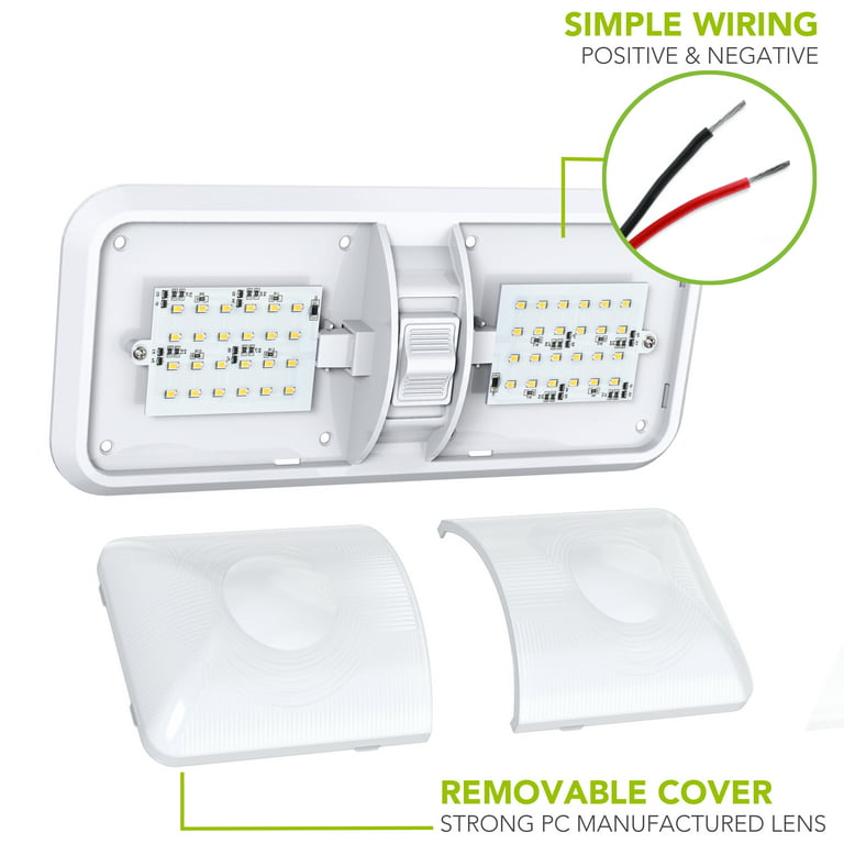 2 Pack RV LED Ceiling Double Dome Light Fixture with ON/Off Switch Interior  Lighting for Car/RV/Trailer/Camper/Boat DC 12V 48X2835SMD (Frosted Lens  Natural White 4000-4500K) 