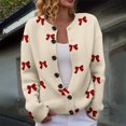 thumbnail image 1 of Plus Size Women's Christmas Santa & Tree Embroidered Cardigan Long Sleeve Round Neck Button Down Knit Sweater For Holiday Season, 1 of 6