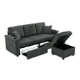 thumbnail image 2 of Noble House Elena 4-Seater L-Shaped Corduroy Sectional Sofa with Pull-Out Storage, Ottoman for Living Room, Dark Grey, 2 of 11