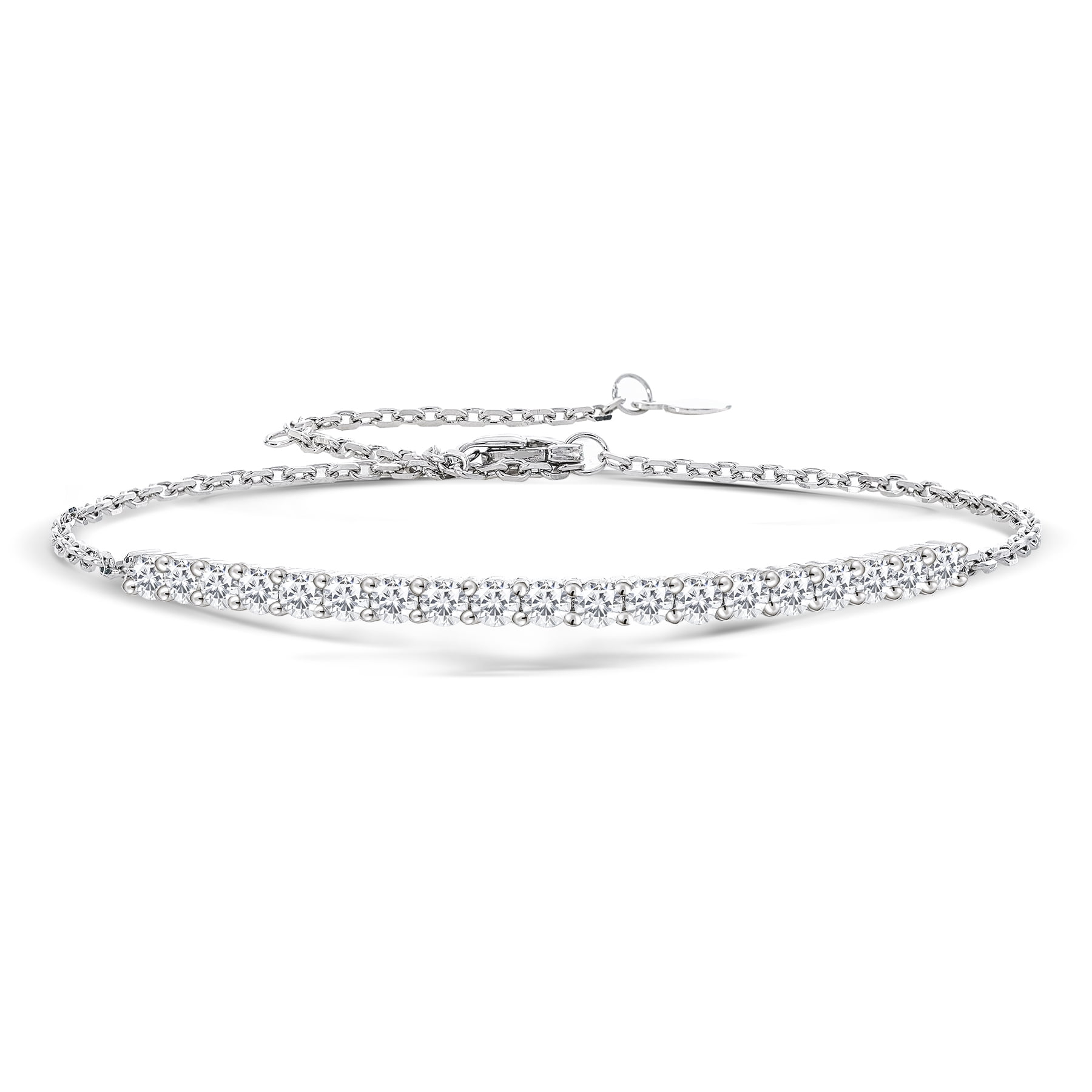 JeenMata Curved Bar Round-Shaped Moissanite Bracelet in 18K White Gold over Silver