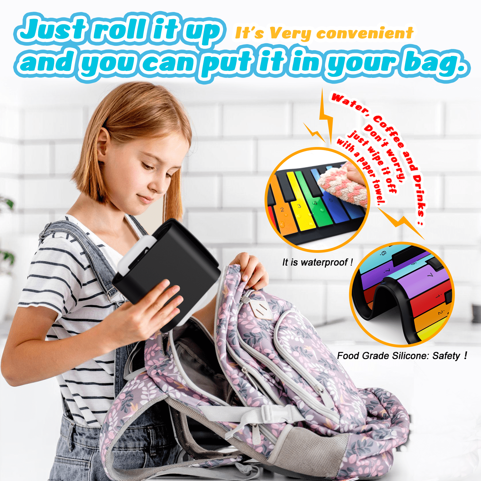 Udreamer Digital Piano Keyboard Roll up Portable Electric Foldable 49 Key Number Notes Rainbow